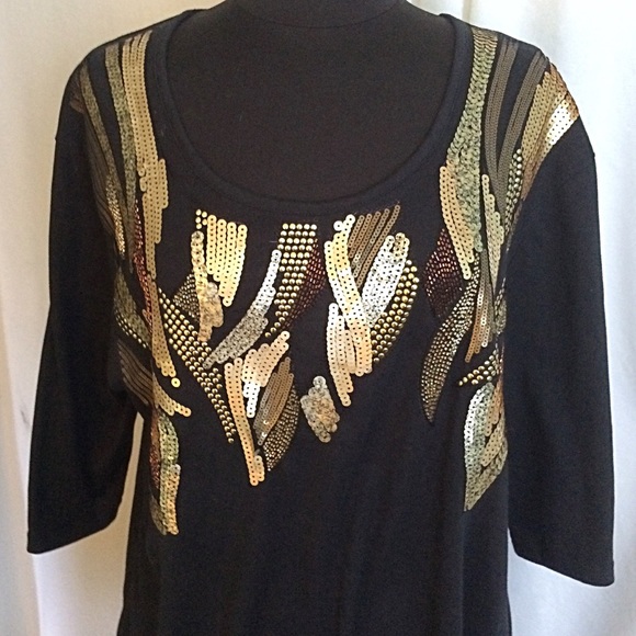 Denim 24/7 Black & Gold Embellished Tunic NWOT - Picture 2 of 8
